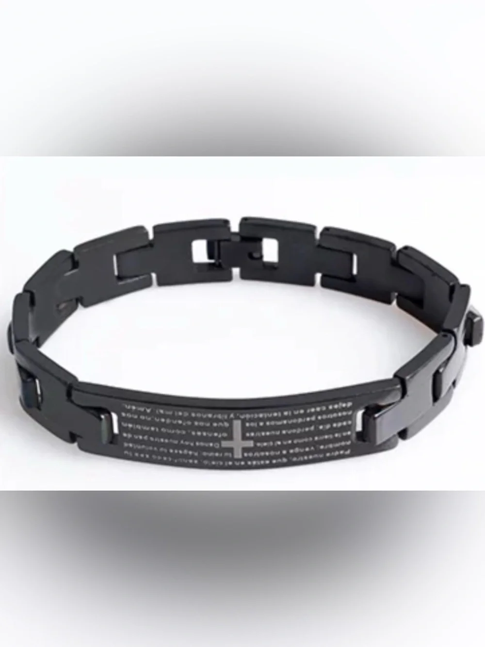 🌟🌟 Stainless Steel Black Men's Link Bracelet with Cross Plate